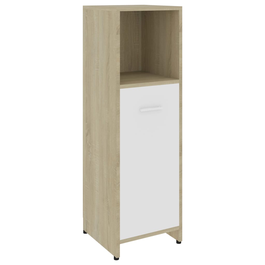 vidaXL Set mobilier baie, 3 piese, alb/stejar Sonoma, lemn prelucrat