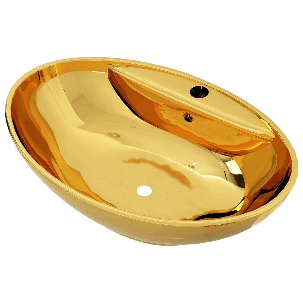 vidaXL Chiuvetă cu preaplin, auriu, 58,5 x 39 x 21 cm, ceramică