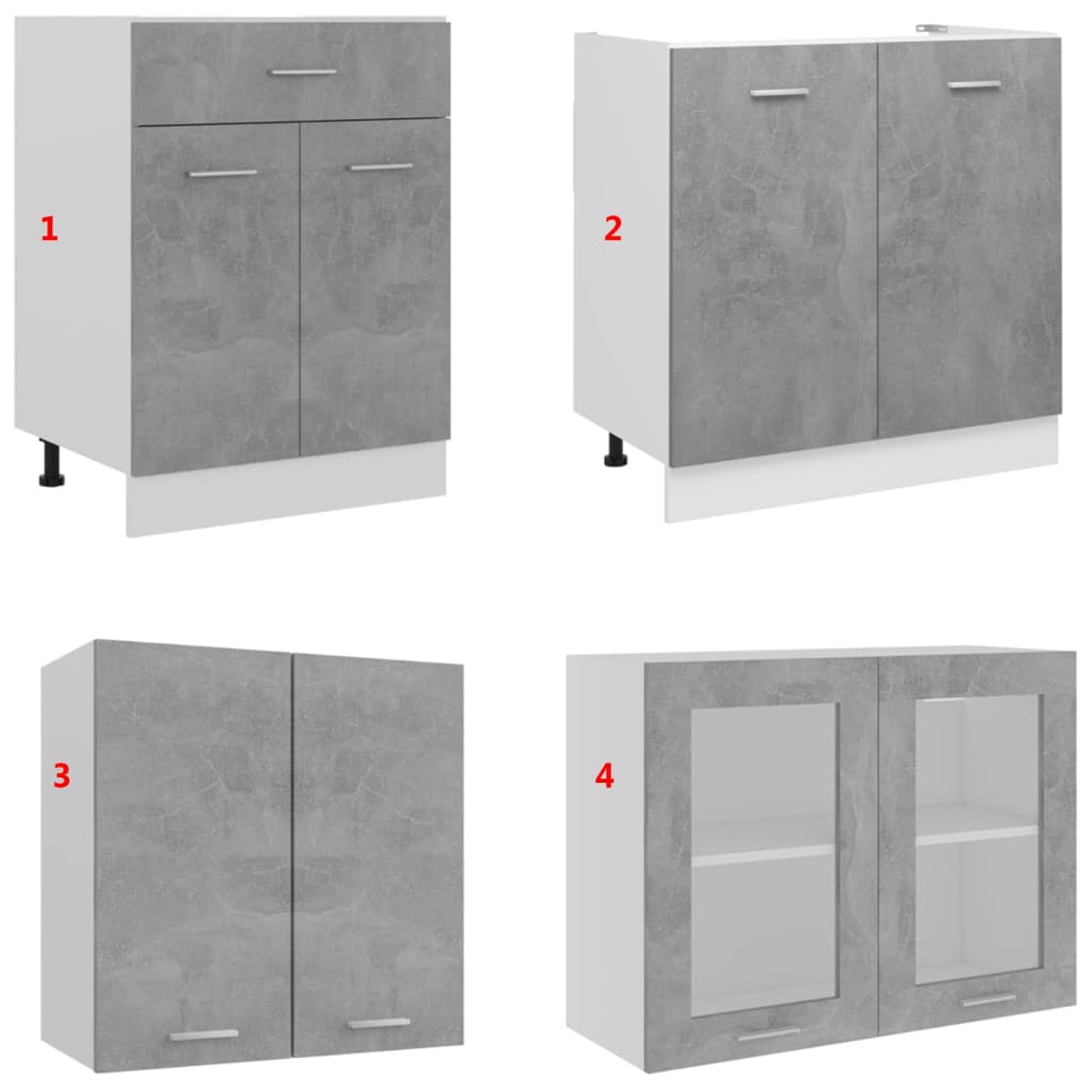 vidaXL Set dulapuri bucătărie, 4 piese, gri beton, lemn prelucrat