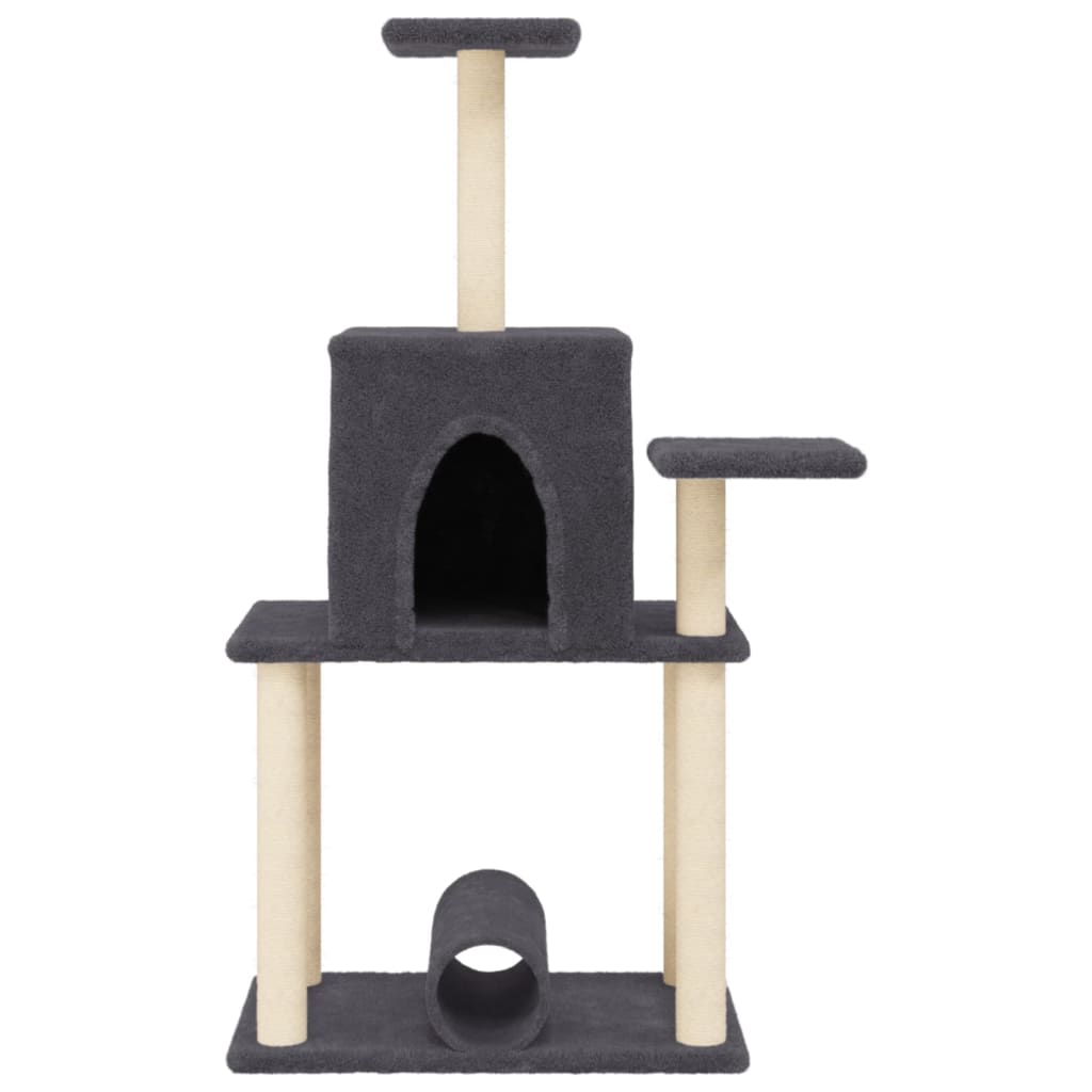 vidaXL Ansamblu pisici cu stâlpi din funie sisal, gri închis, 122 cm