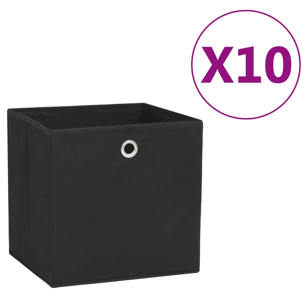 vidaXL Cutii depozitare, 10 buc., negru, 28x28x28 cm, material nețesut