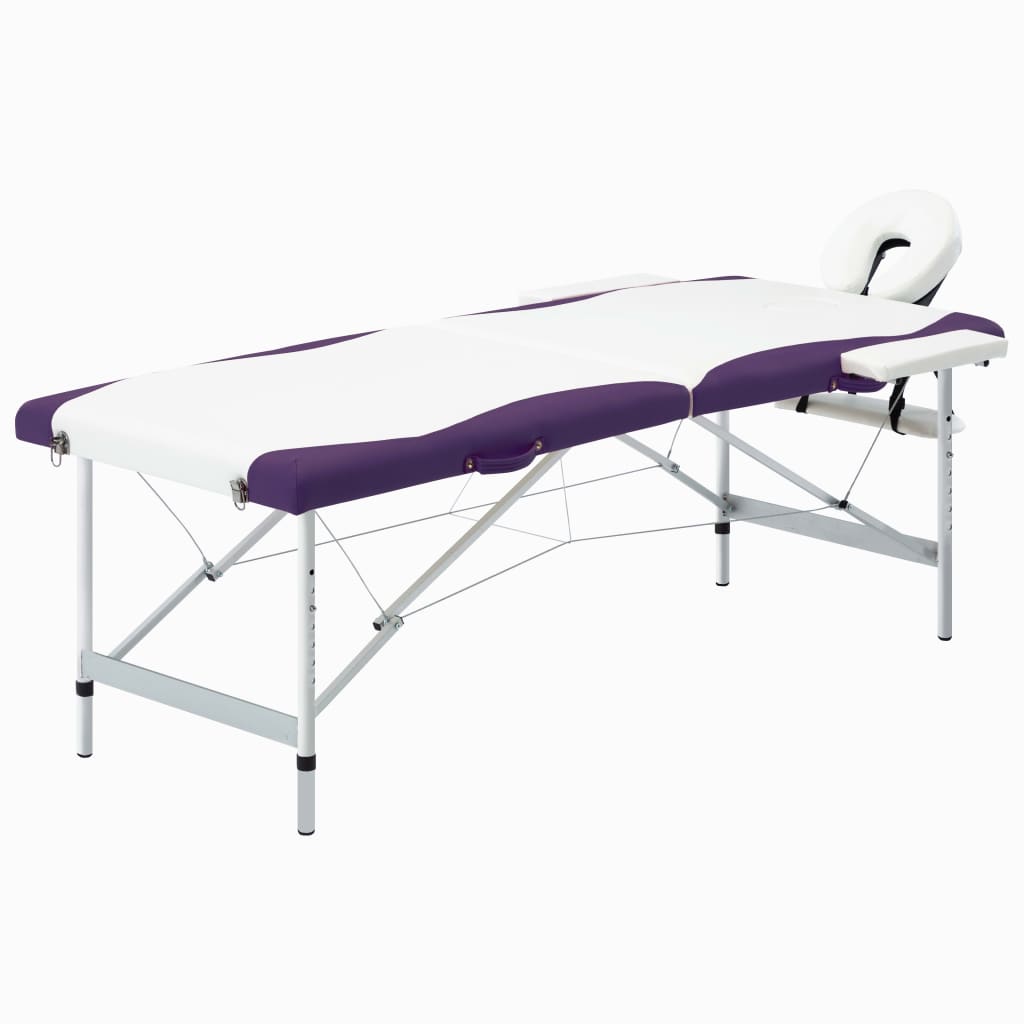 vidaXL Masă pliabilă de masaj, 2 zone, alb și violet, aluminiu