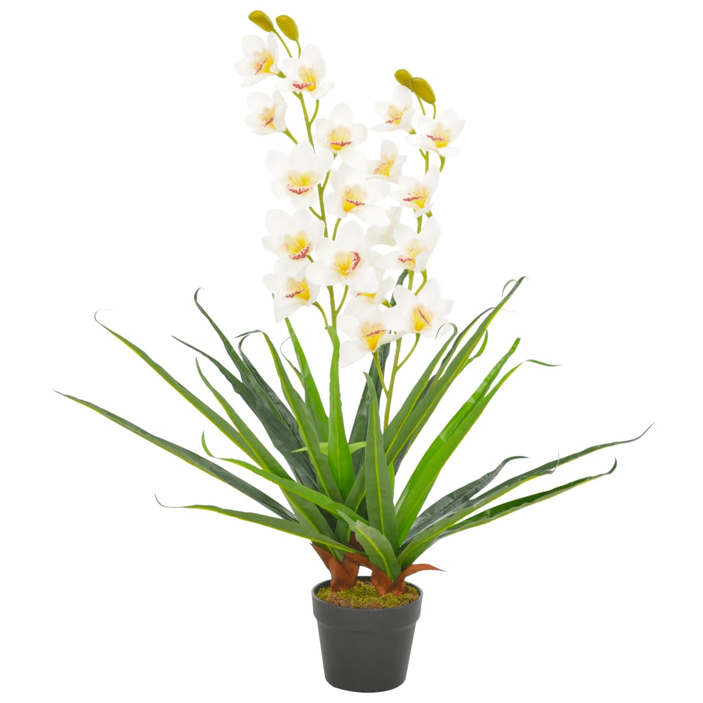 vidaXL Plantă artificială orhidee cu ghiveci, alb, 90 cm