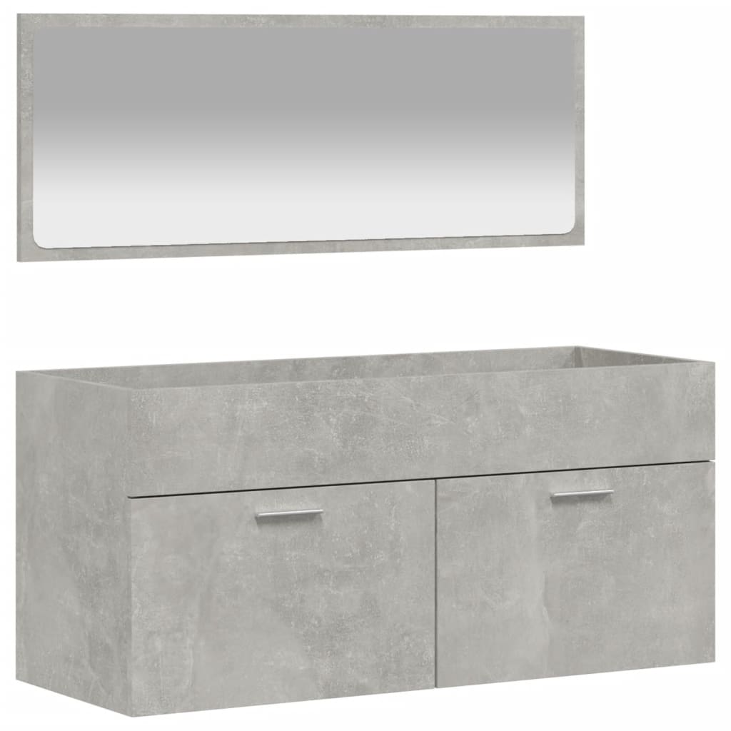 vidaXL Dulap de baie cu oglindă, gri beton, lemn prelucrat