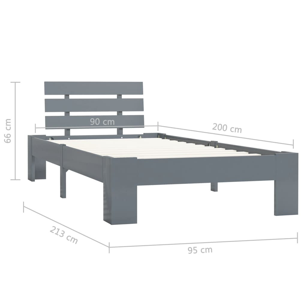 vidaXL Cadru de pat, gri, 90 x 200 cm, lemn masiv de pin