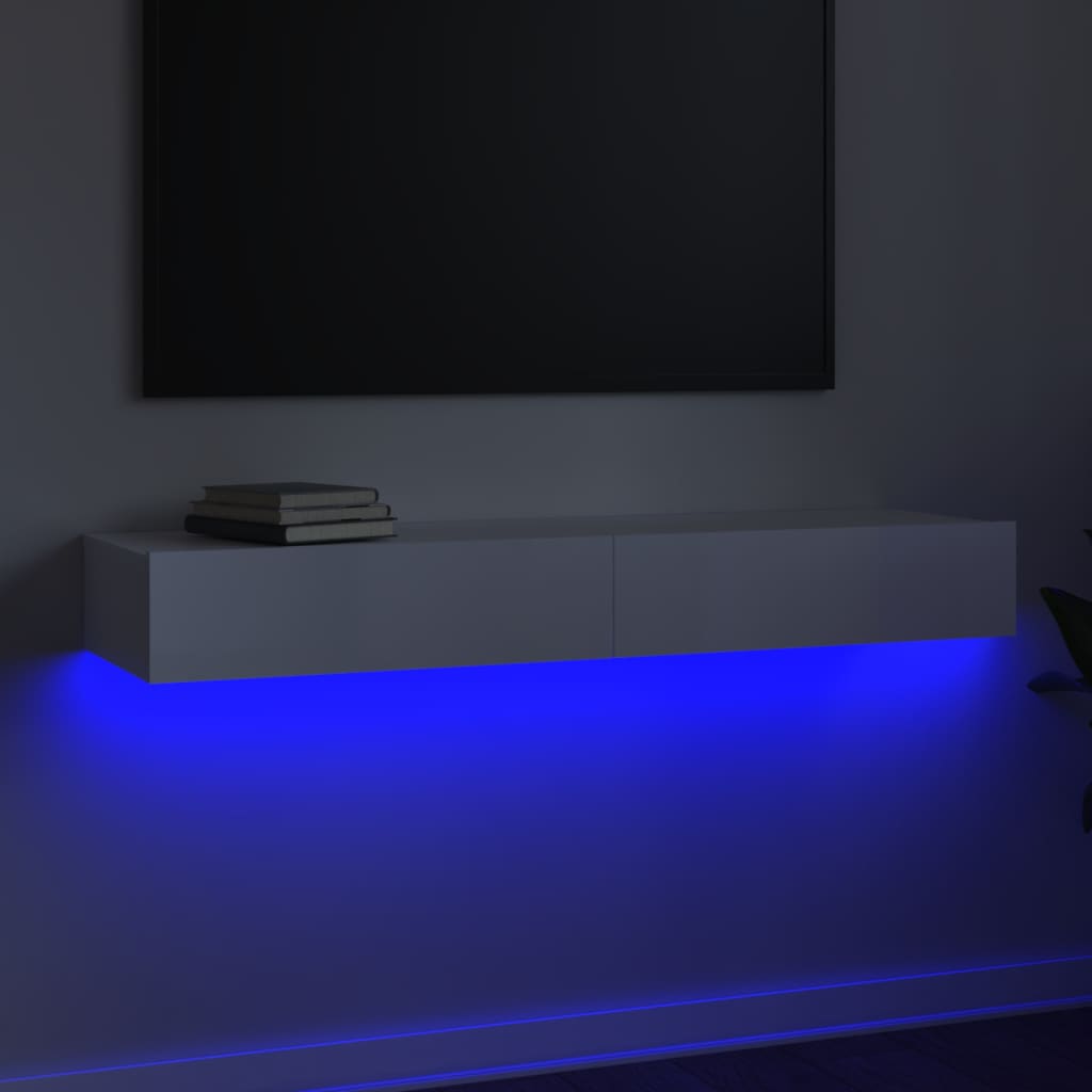 vidaXL Comodă TV cu lumini LED, alb extralucios, 120x35x15,5 cm