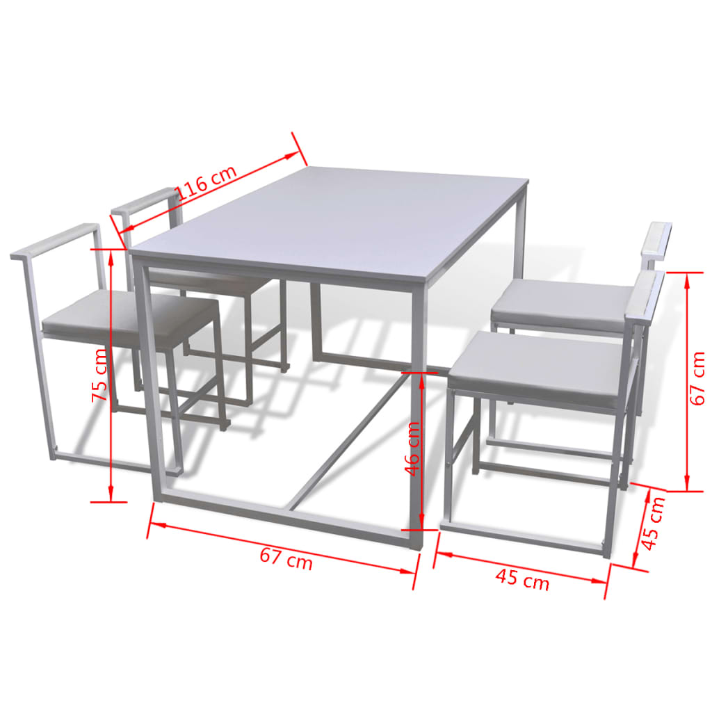 vidaXL Set masă și scaune de bucătărie, 5 piese, alb