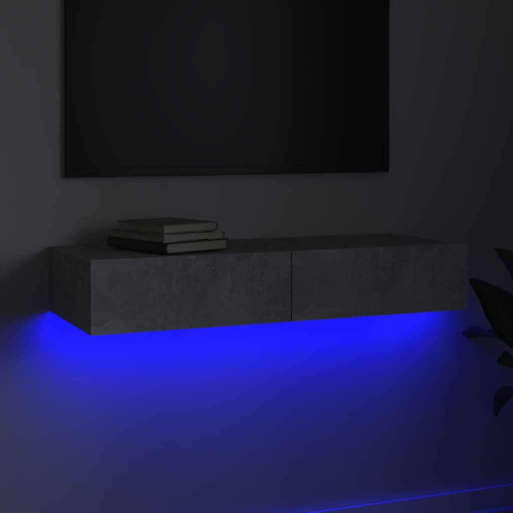 vidaXL Comodă TV cu lumini LED, gri beton, 90x35x15,5 cm