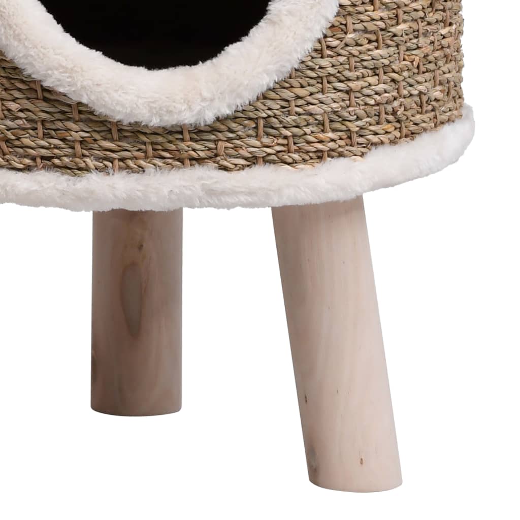 vidaXL Căsuță de pisici cu picioare din lemn, 41 cm, iarbă de mare