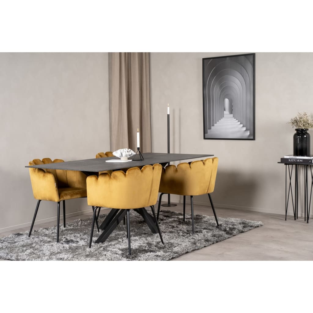 Venture Home Scaun de sufragerie „Limhamn”, negru și galben, catifea
