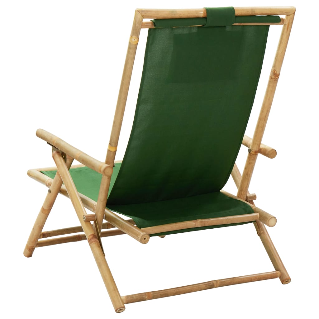 vidaXL Scaun rabatabil de relaxare, verde, bambus & țesătură