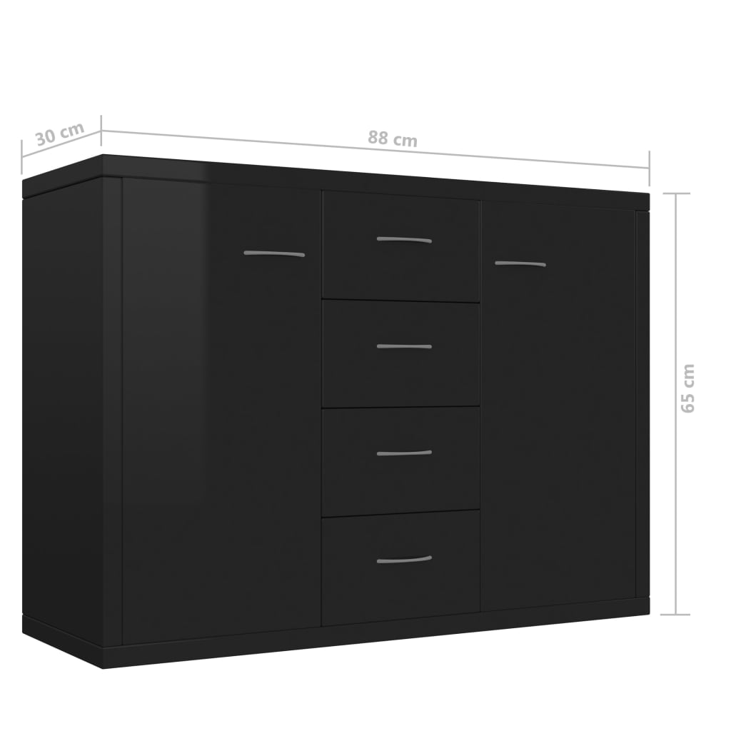vidaXL Servantă, negru extralucios, 88 x 30 x 65 cm, PAL