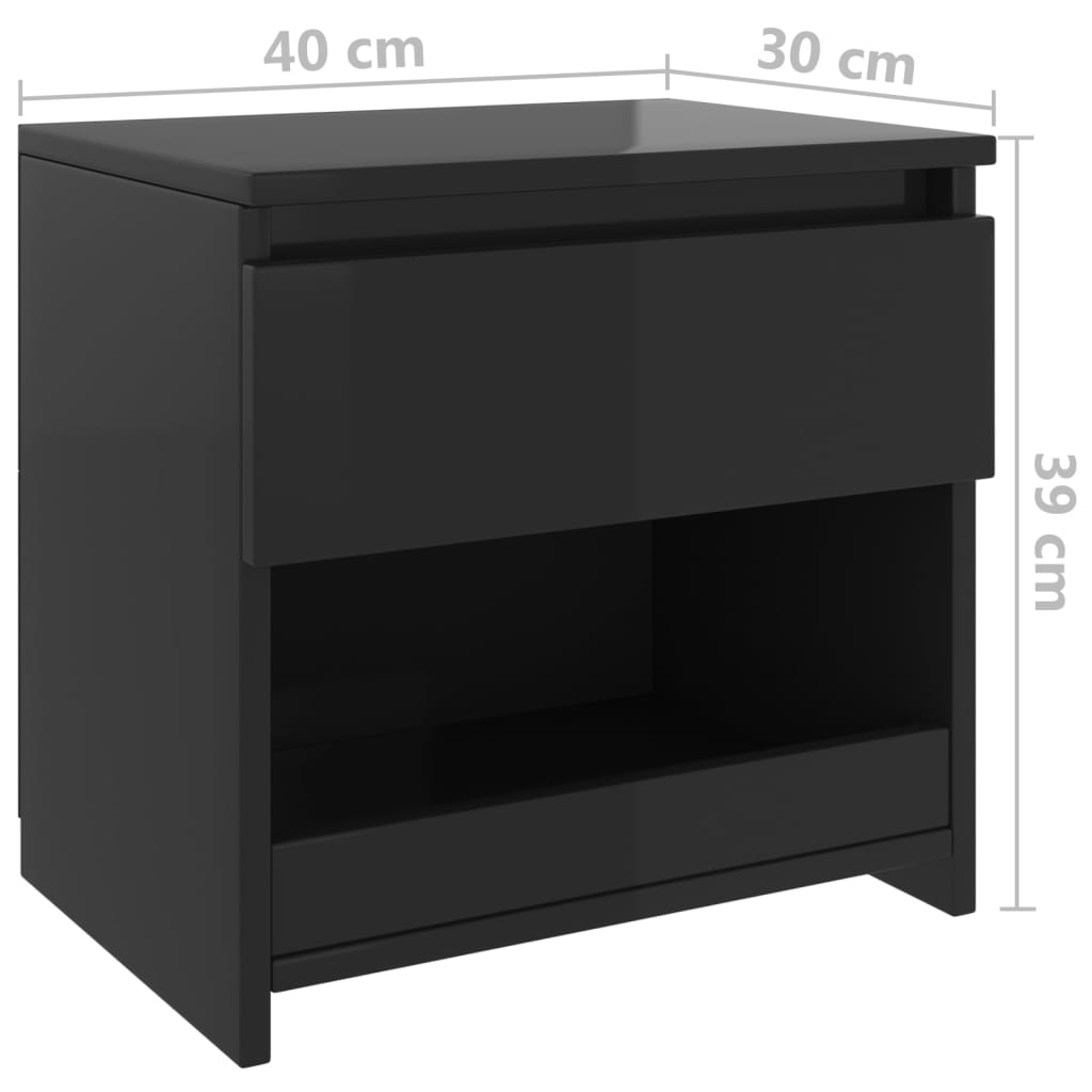 vidaXL Noptieră, negru extralucios, 40x30x39 cm, PAL