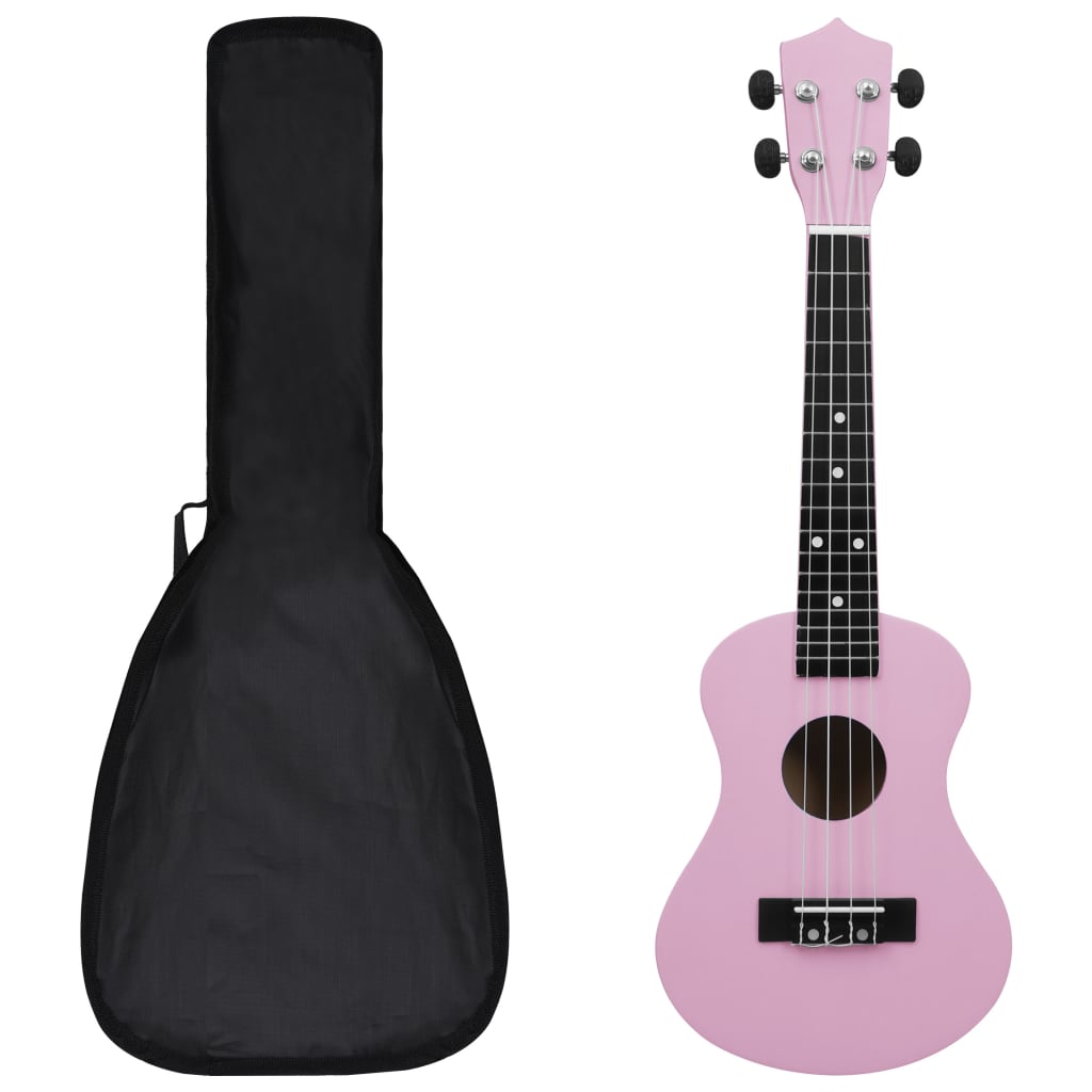 vidaXL Set ukulele Soprano pentru copii, cu husă, roz, 23"