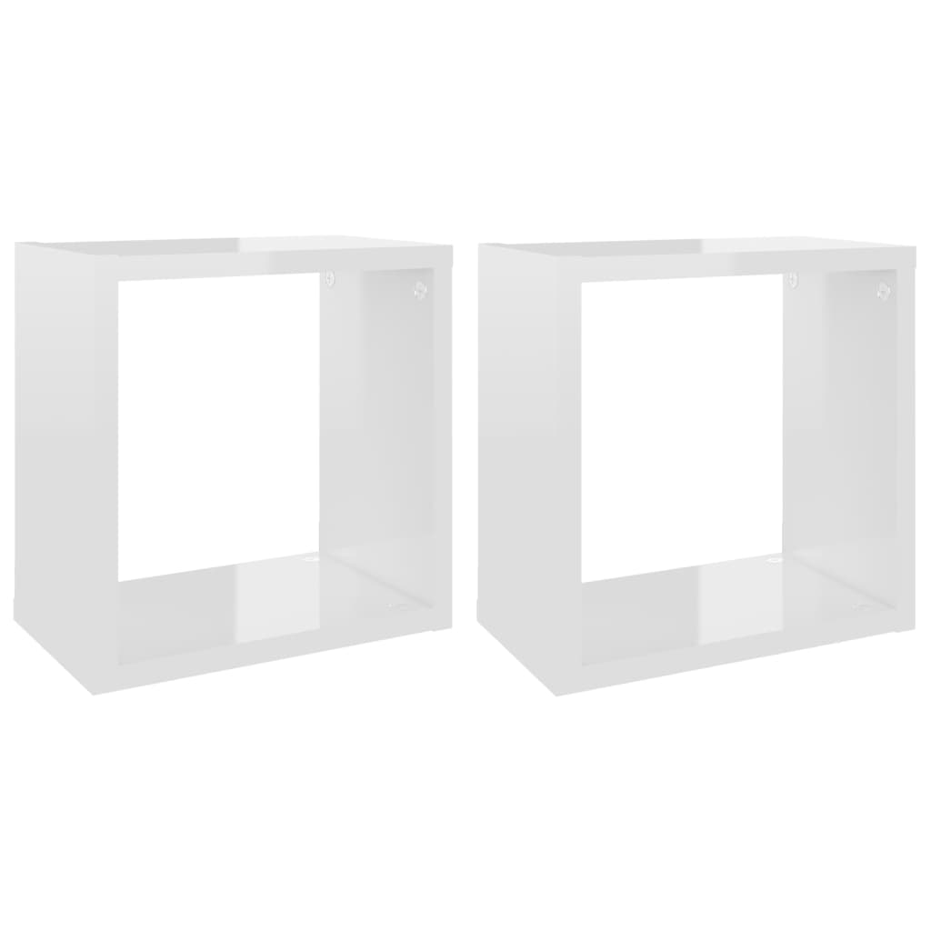 vidaXL Rafturi de perete cub, 2 buc., alb extralucios, 26x15x26 cm