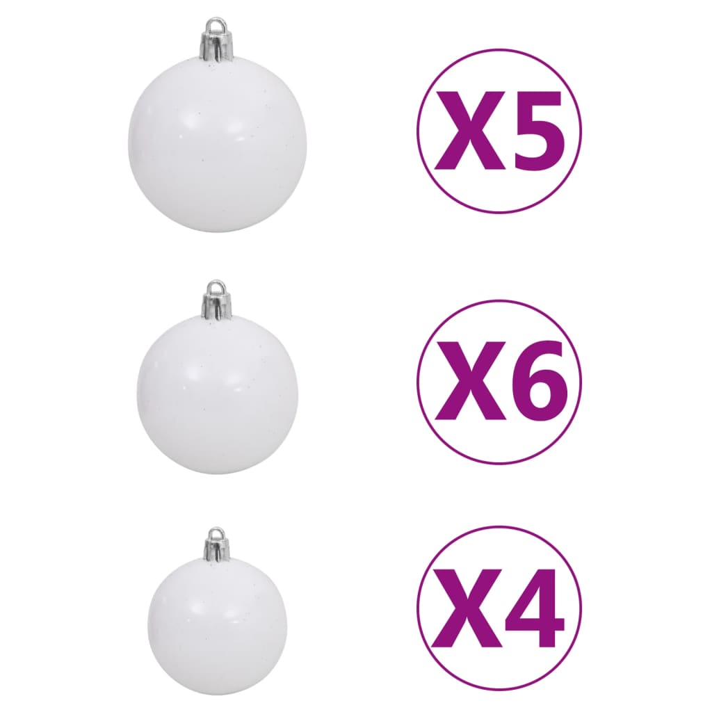 vidaXL Set brad de Crăciun artificial cu LED-uri/globuri, alb, 180 cm