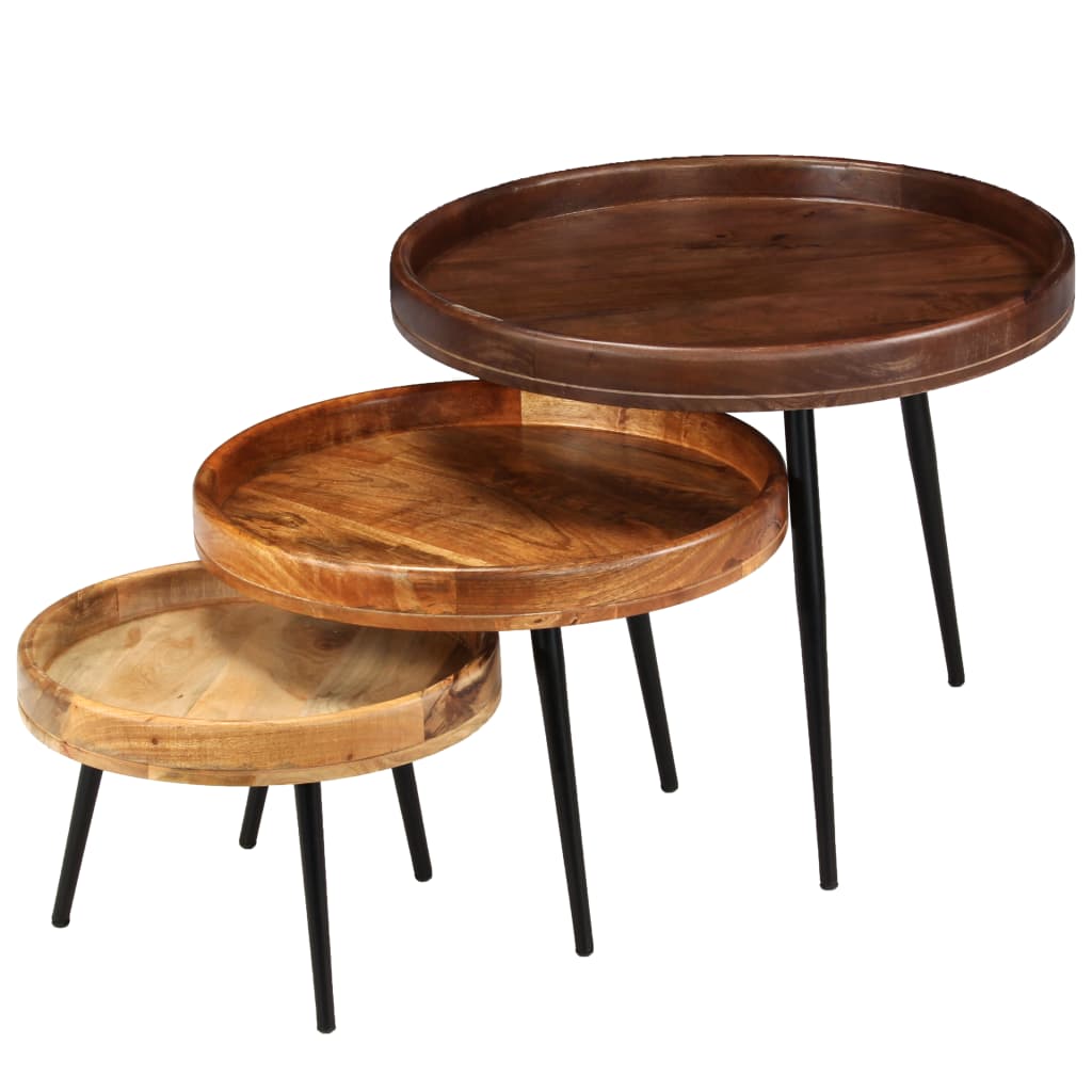 vidaXL Set de mese, 3 piese, lemn masiv de mango și oțel