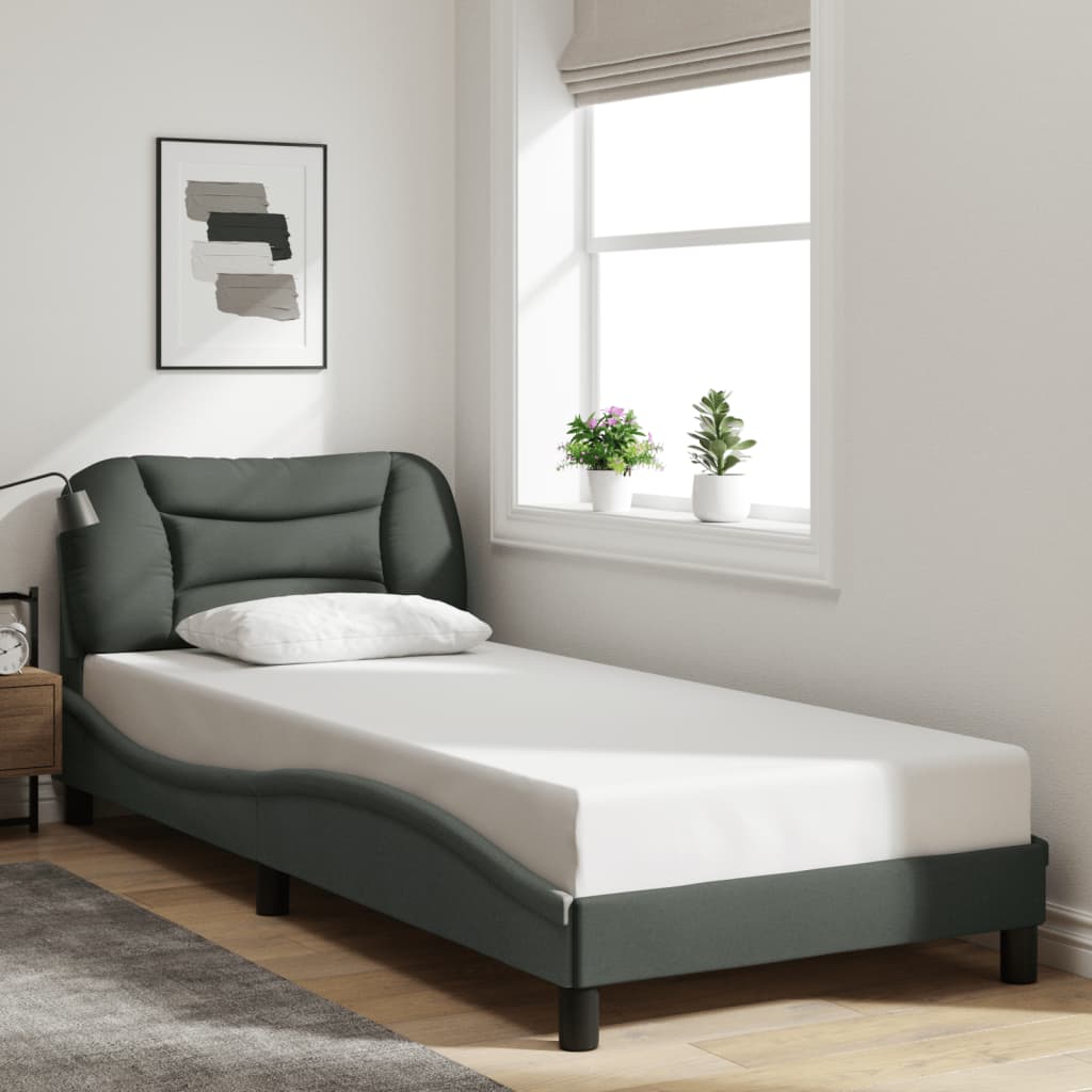 vidaXL Cadru de pat cu lumini LED, gri închis, 80x200 cm, textil