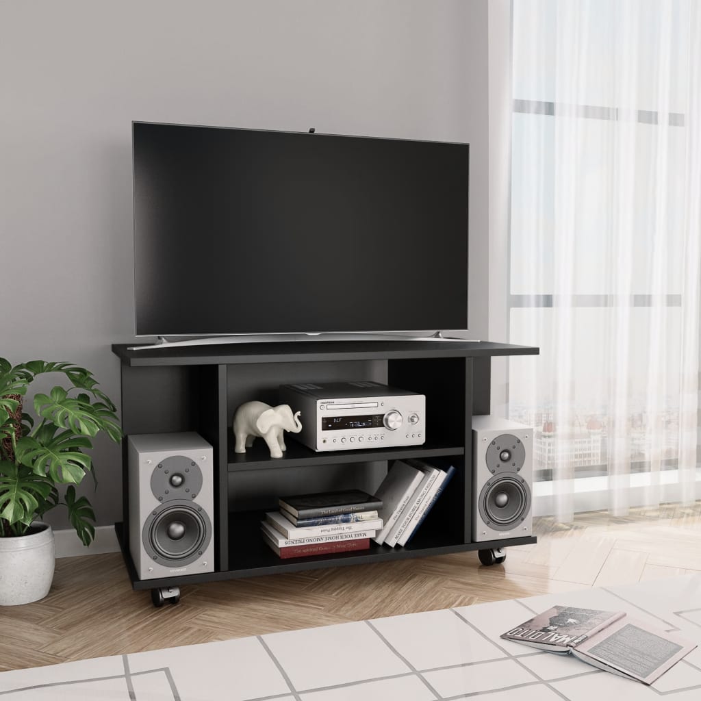 vidaXL Comodă TV cu roți, negru, 80x40x45 cm, lemn prelucrat