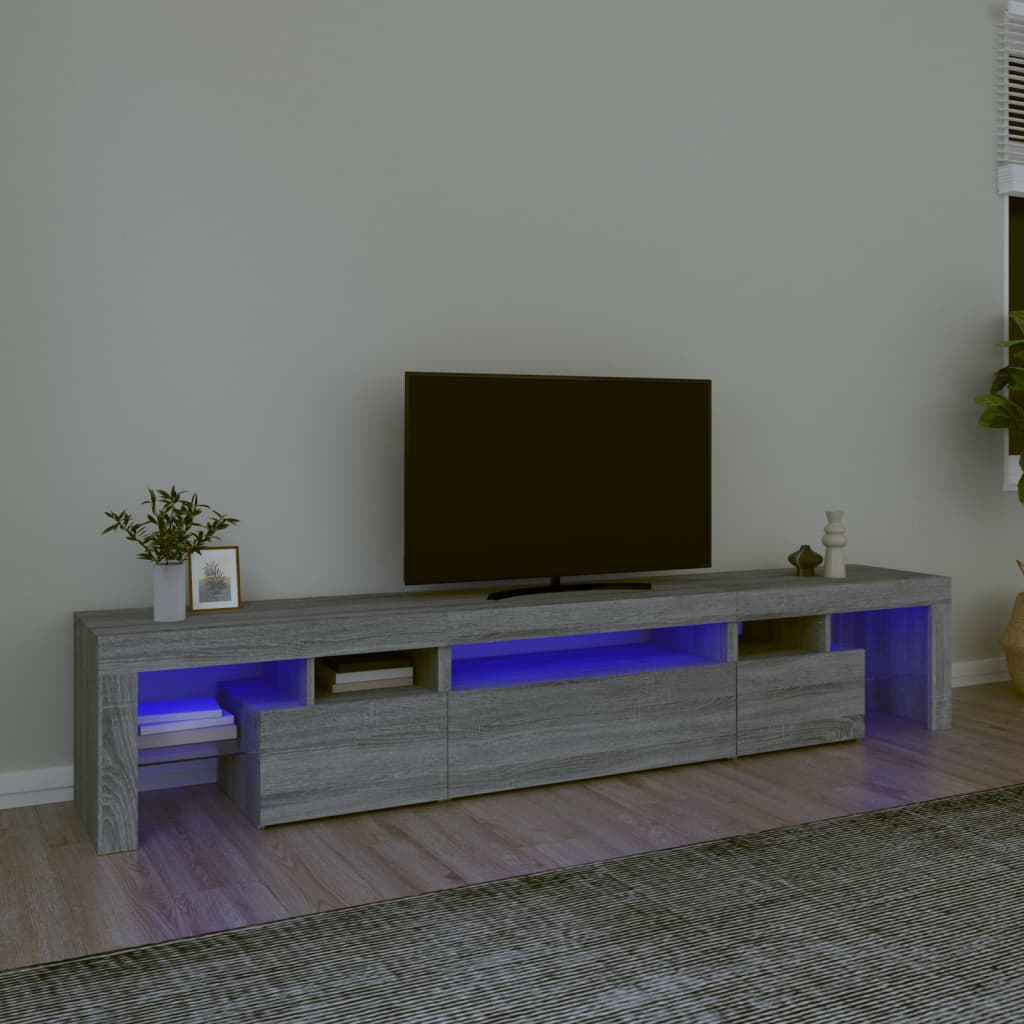 vidaXL Comodă TV cu lumini LED, gri sonoma, 215x36,5x40 cm