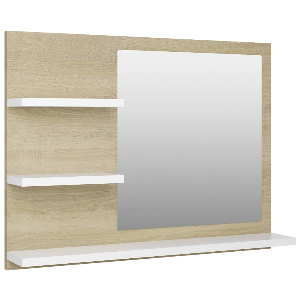 vidaXL Oglindă de baie, alb/stejar Sonoma, 60 x 10,5 x 45 cm PAL