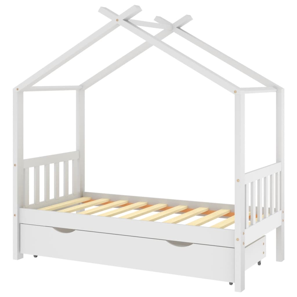 vidaXL Cadru pat de copii cu un sertar, alb, 80x160 cm, lemn masiv pin