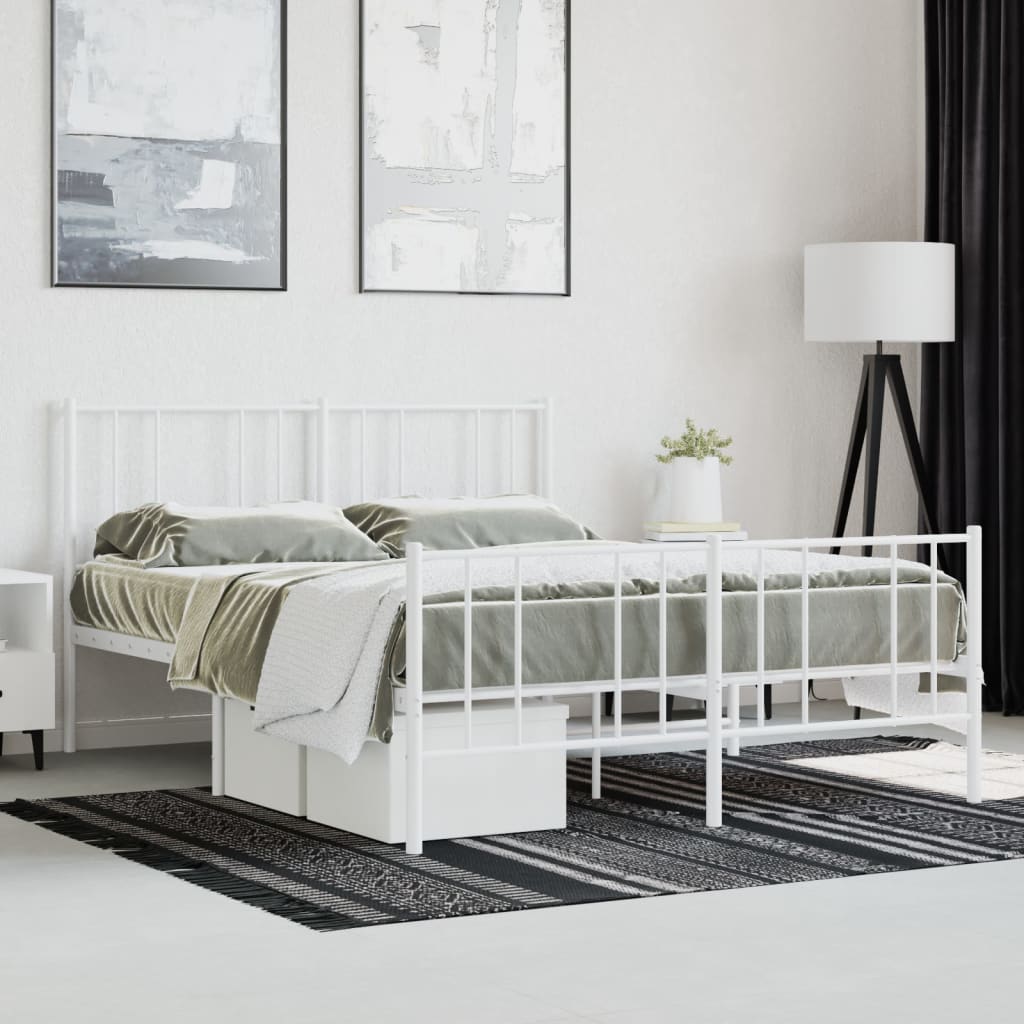 vidaXL Cadru de pat metalic cu tăblie, alb, 120x190 cm