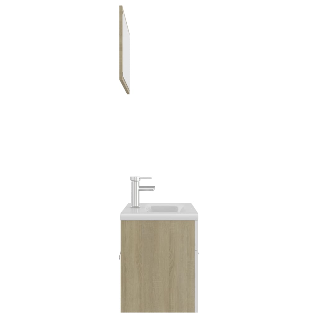 vidaXL Set mobilier de baie, alb și stejar Sonoma, lemn prelucrat