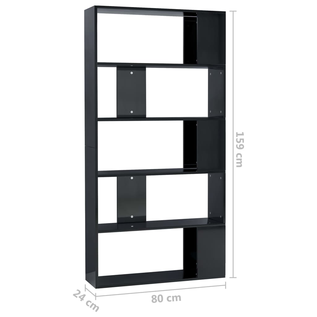 vidaXL Bibliotecă/Separator cameră negru extralucios 80x24x159 cm PAL
