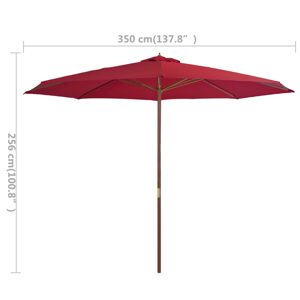 vidaXL Umbrelă de soare de exterior cu stâlp din lemn, vișiniu, 350 cm