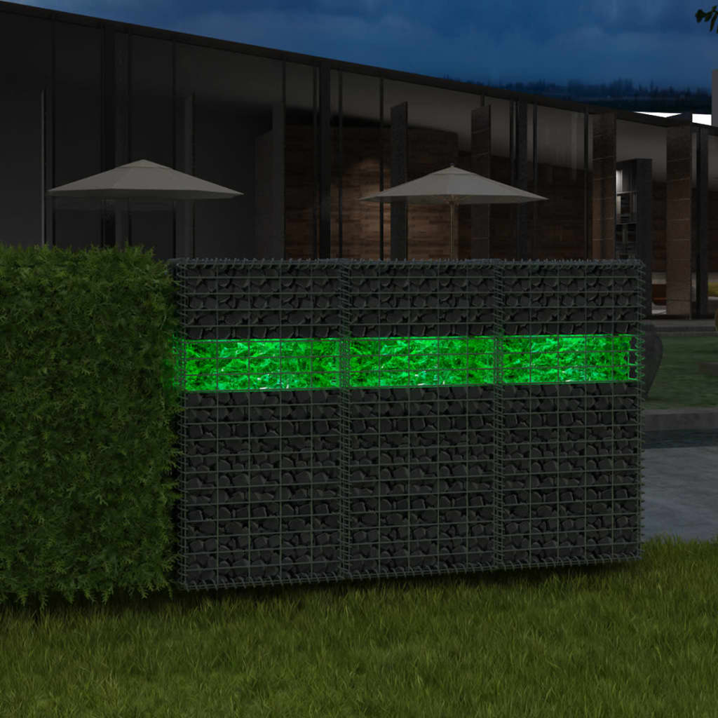 vidaXL Gabion de grădină cu pietre de sticlă & lampă LED 50x30x100 cm
