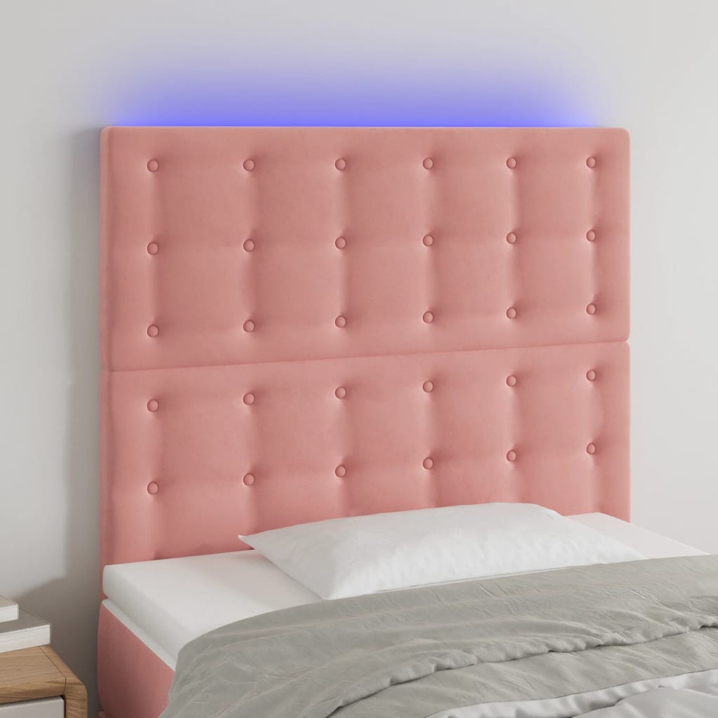 vidaXL Tăblie de pat cu LED, roz, 80x5x118/128 cm, catifea