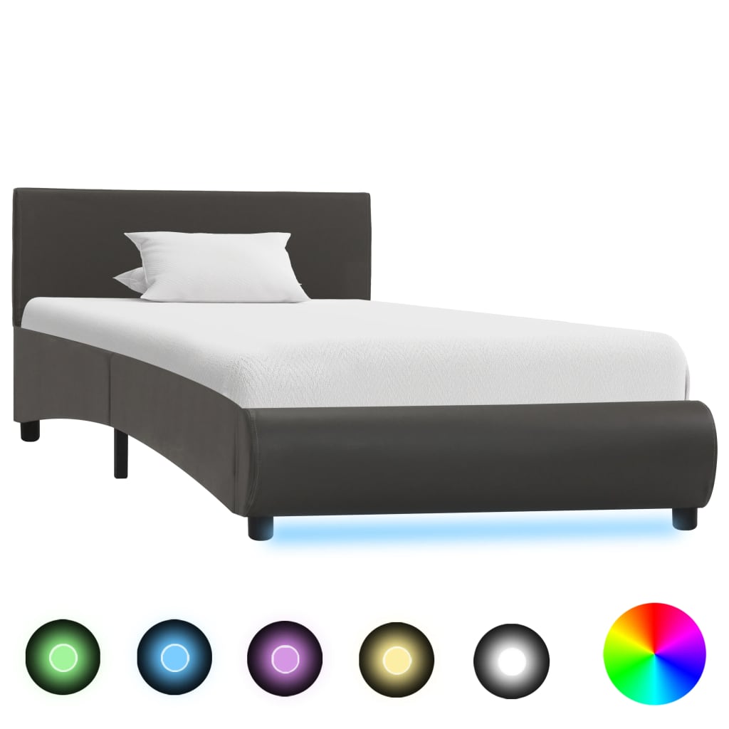 vidaXL Cadru de pat cu LED, gri, 100 x 200 cm, piele ecologică