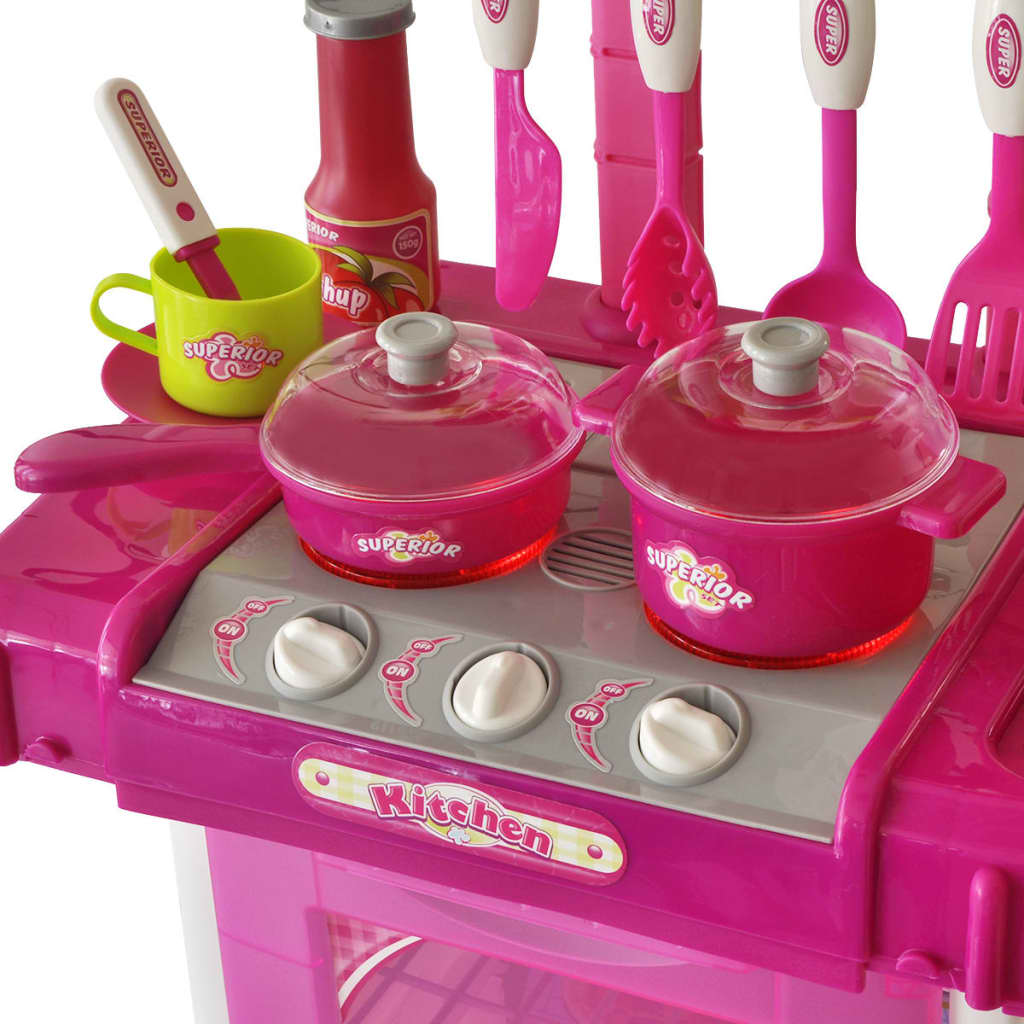 Bucătărie de jucărie pentru copii cu lumini și efecte sonore, Roz