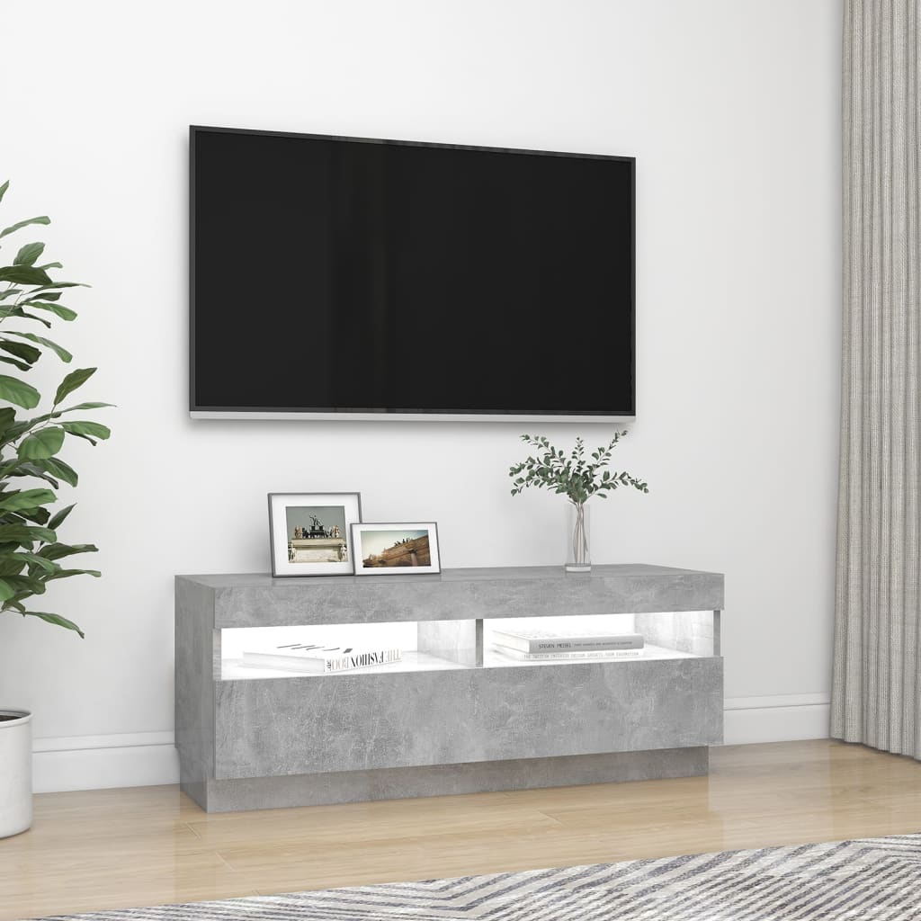vidaXL Comodă TV cu lumini LED, gri beton, 100x35x40 cm