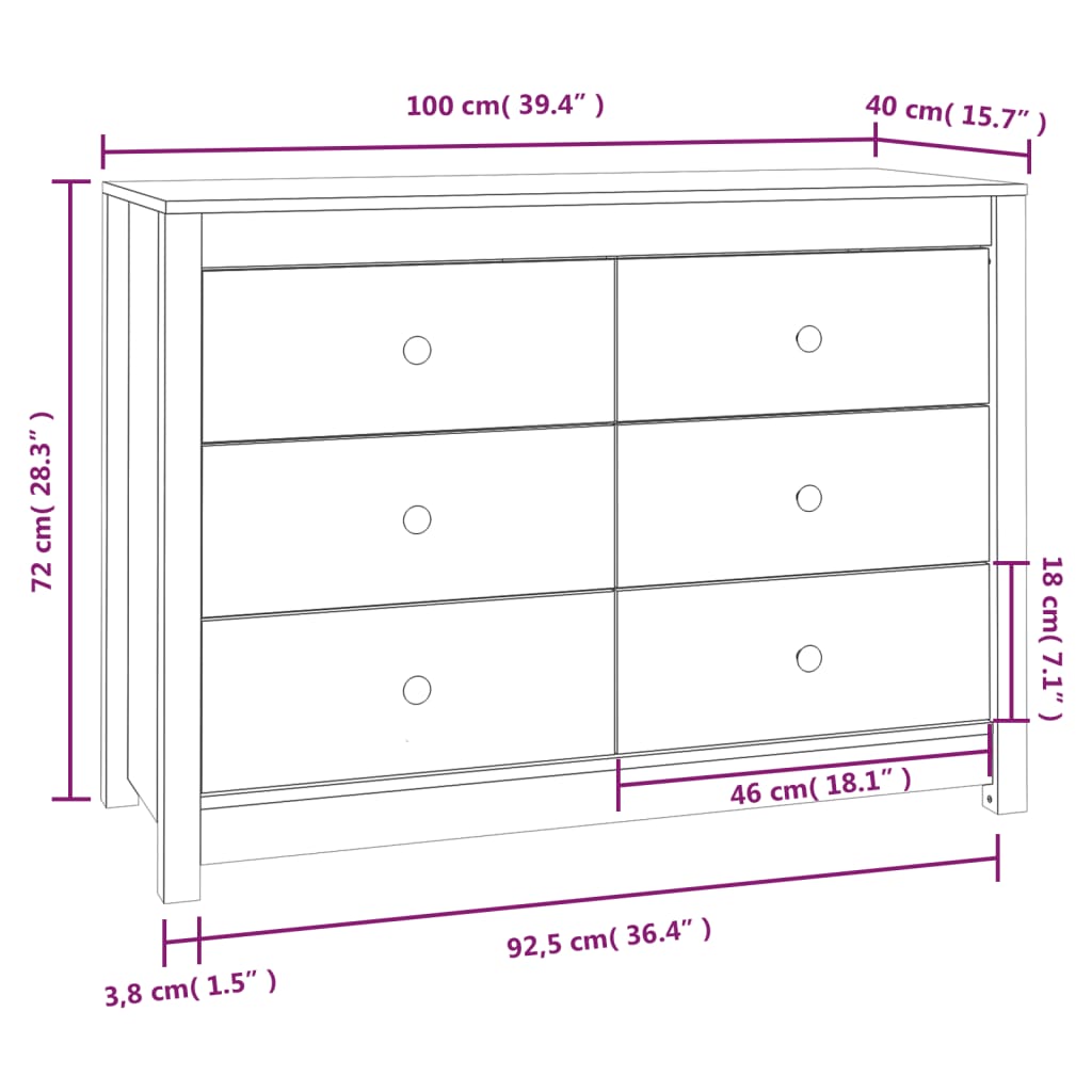 vidaXL Dulap lateral, alb, 100x40x72 cm, lemn masiv de pin