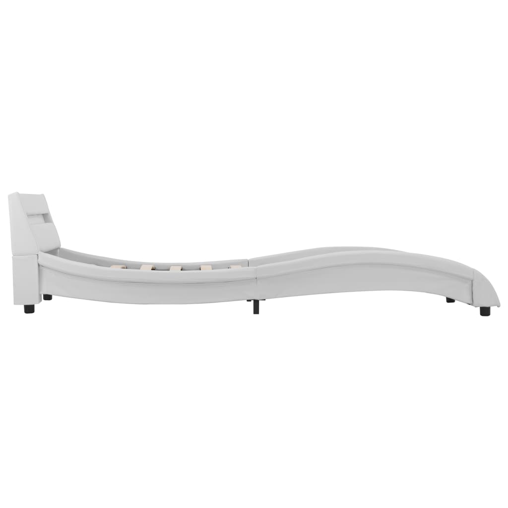 vidaXL Cadru de pat cu LED, alb, 90 x 200 cm, piele ecologică