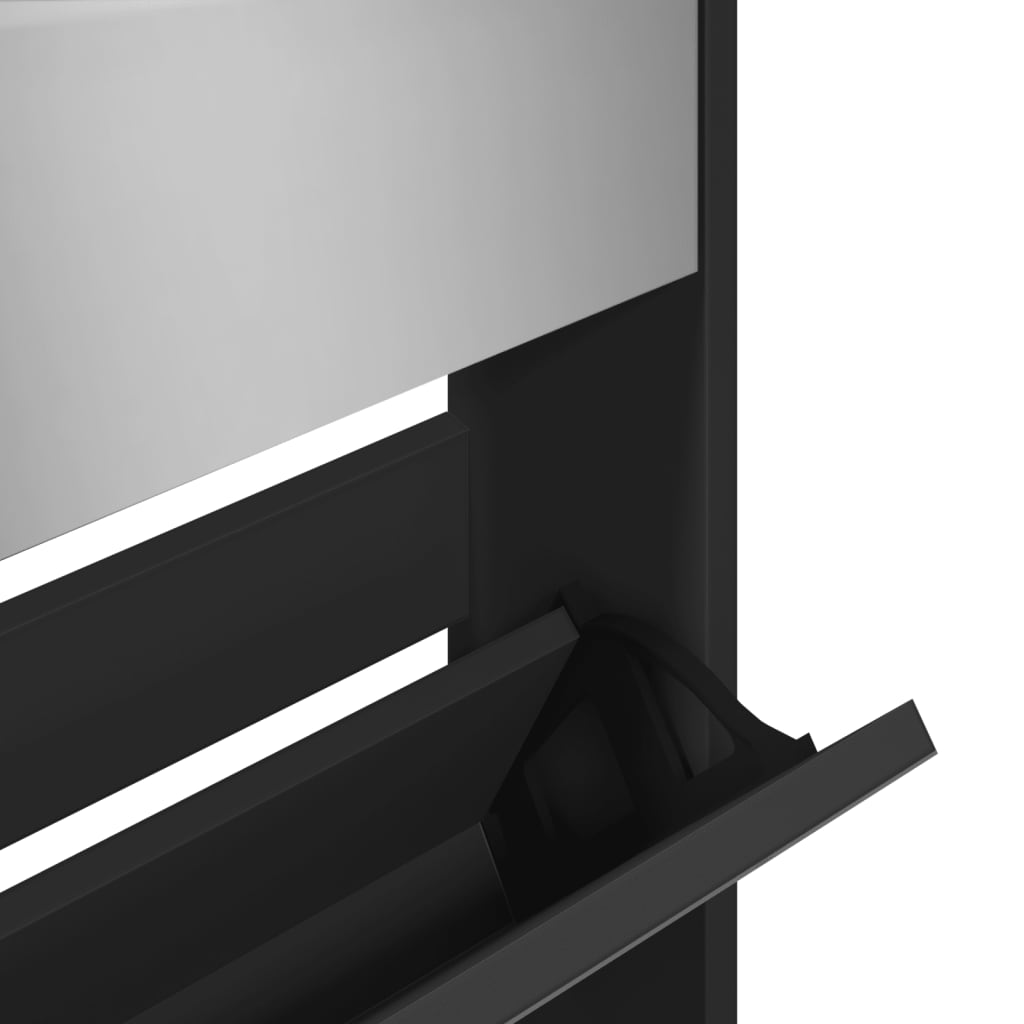 vidaXL Pantofar cu oglindă, 5 niveluri, negru, 63x17x169,5 cm