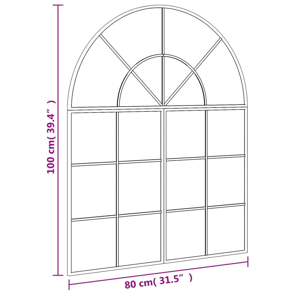 vidaXL Oglindă de perete, negru, 80x100 cm, arcuită, fier