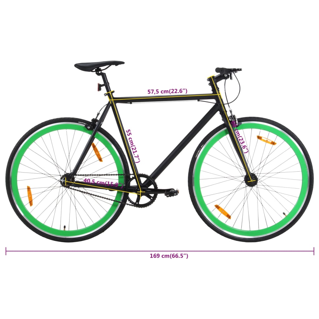 vidaXL Bicicletă cu angrenaj fix, negru și verde, 700c, 55 cm
