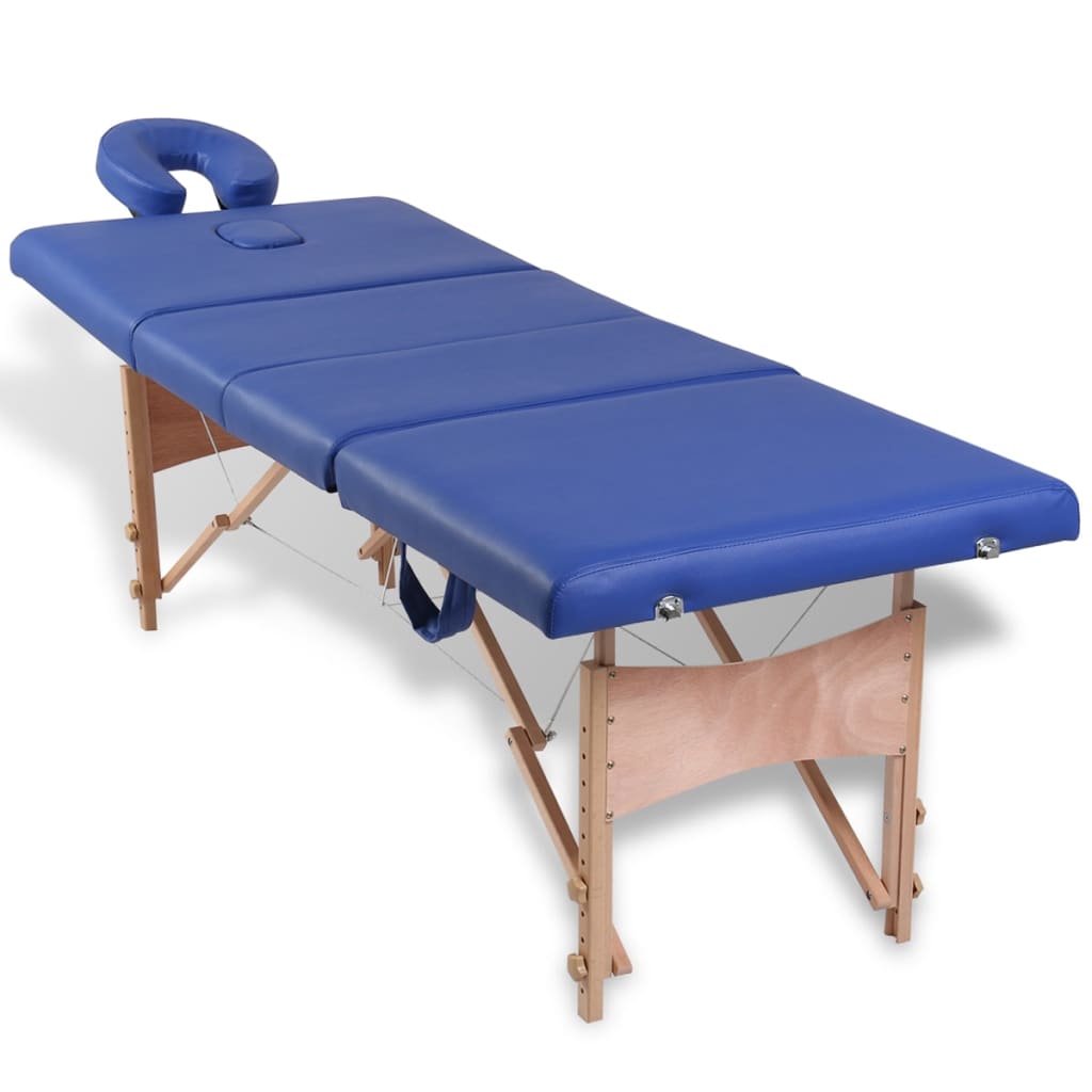 vidaXL Masă de masaj pliabilă, 4 zone, albastru, cadru de lemn