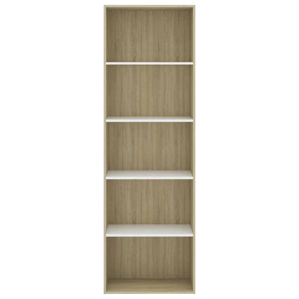 vidaXL Bibliotecă cu 5 rafturi, alb & stejar sonoma, 60x30x189 cm, PAL