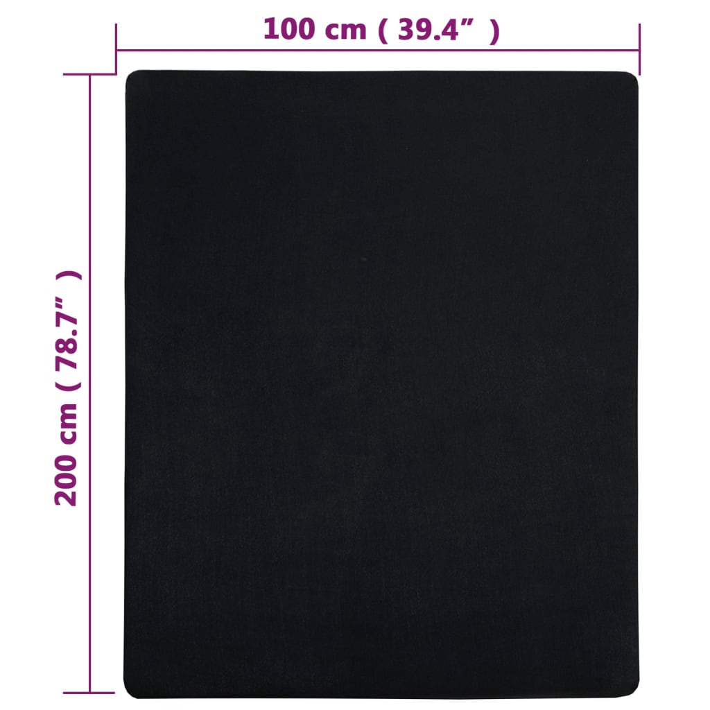 vidaXL Cearșaf de pat cu elastic, negru, 100x200 cm, bumbac