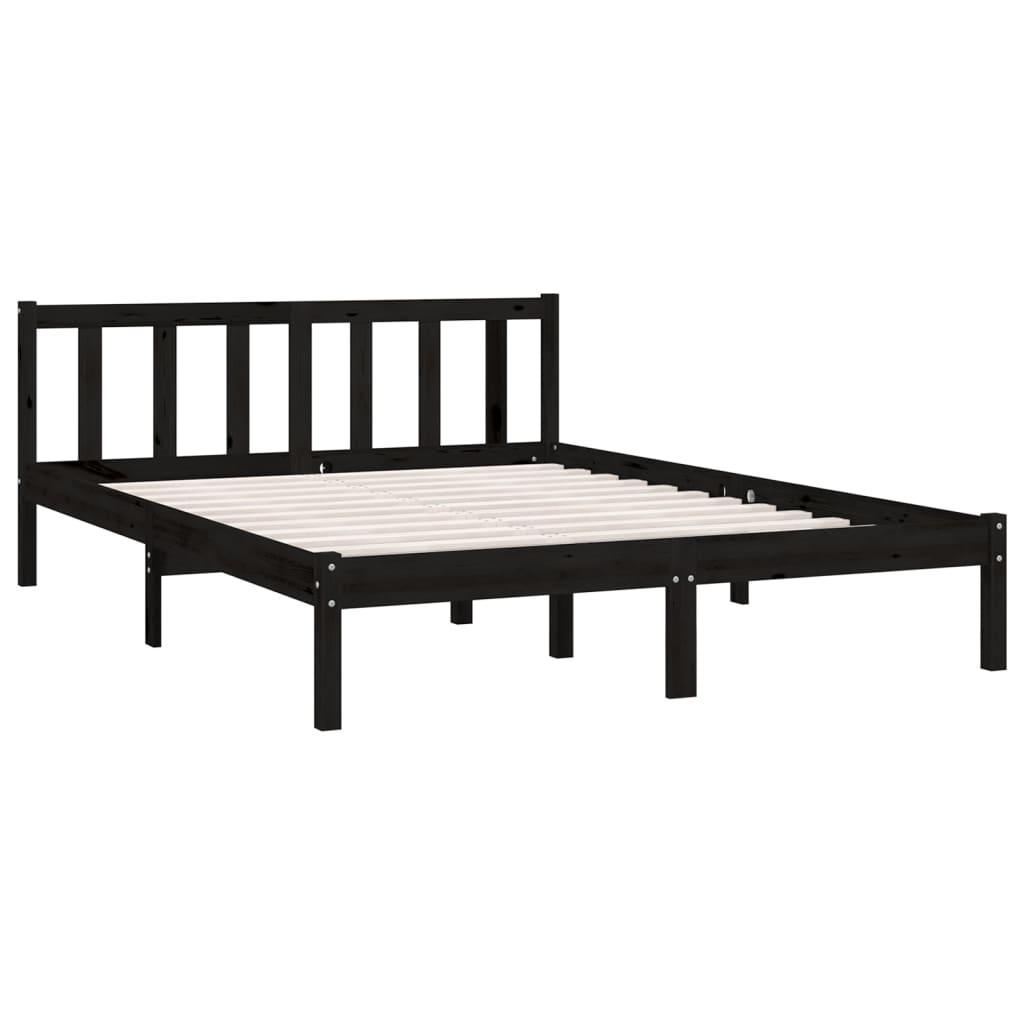 vidaXL Cadru de pat, negru, 140x200 cm, lemn de pin masiv