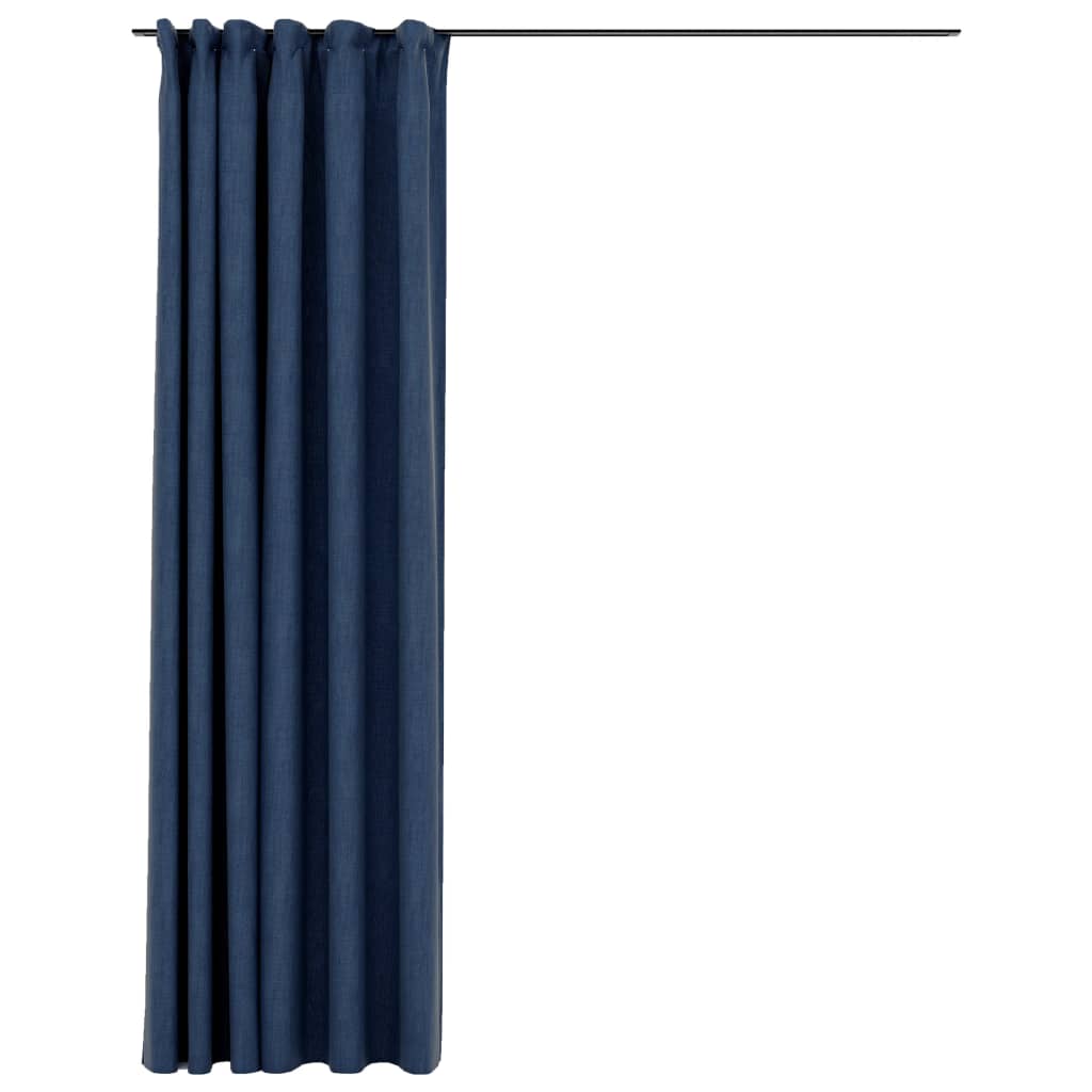 vidaXL Draperie opacă, aspect de in, albastru, 290x245 cm, cu cârlige