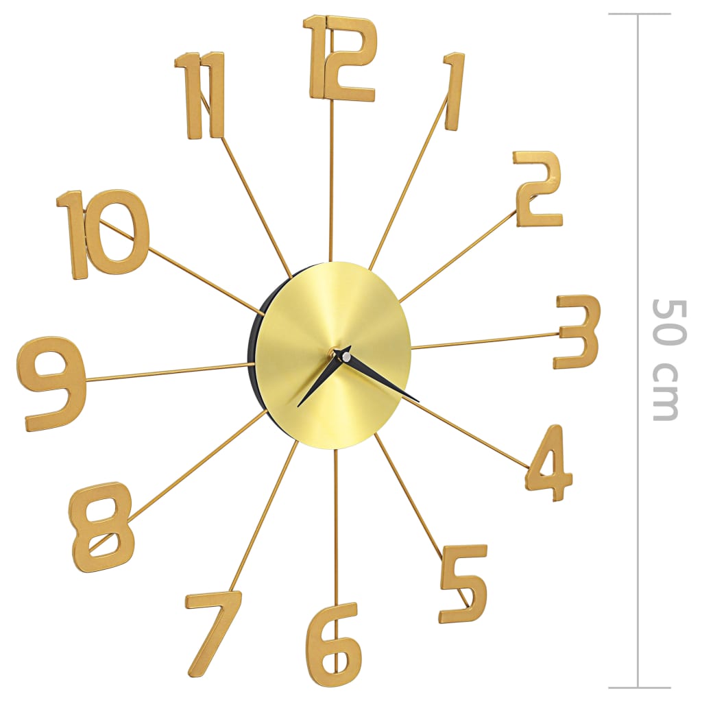 vidaXL Ceas de perete, auriu, 50 cm, metal