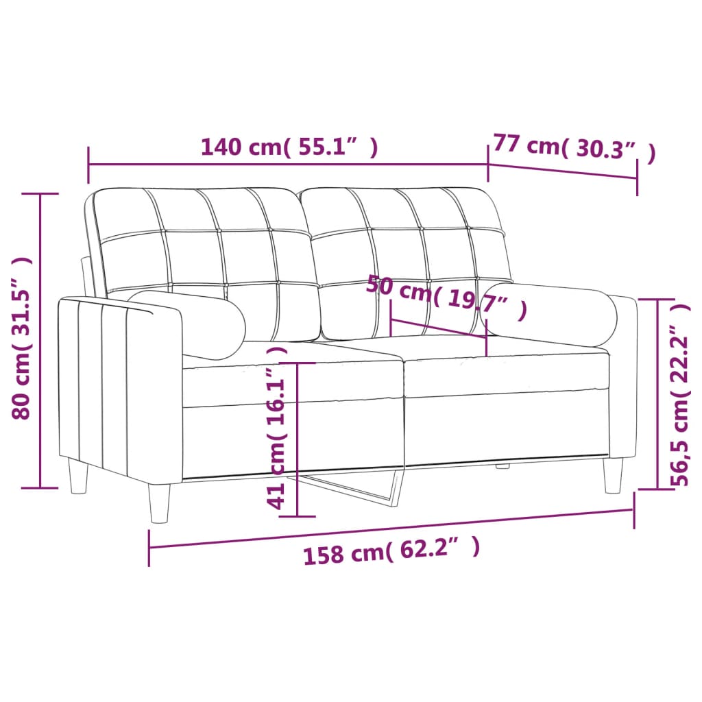 vidaXL Canapea cu 2 locuri cu perne&pernuțe gri închis 140 cm textil