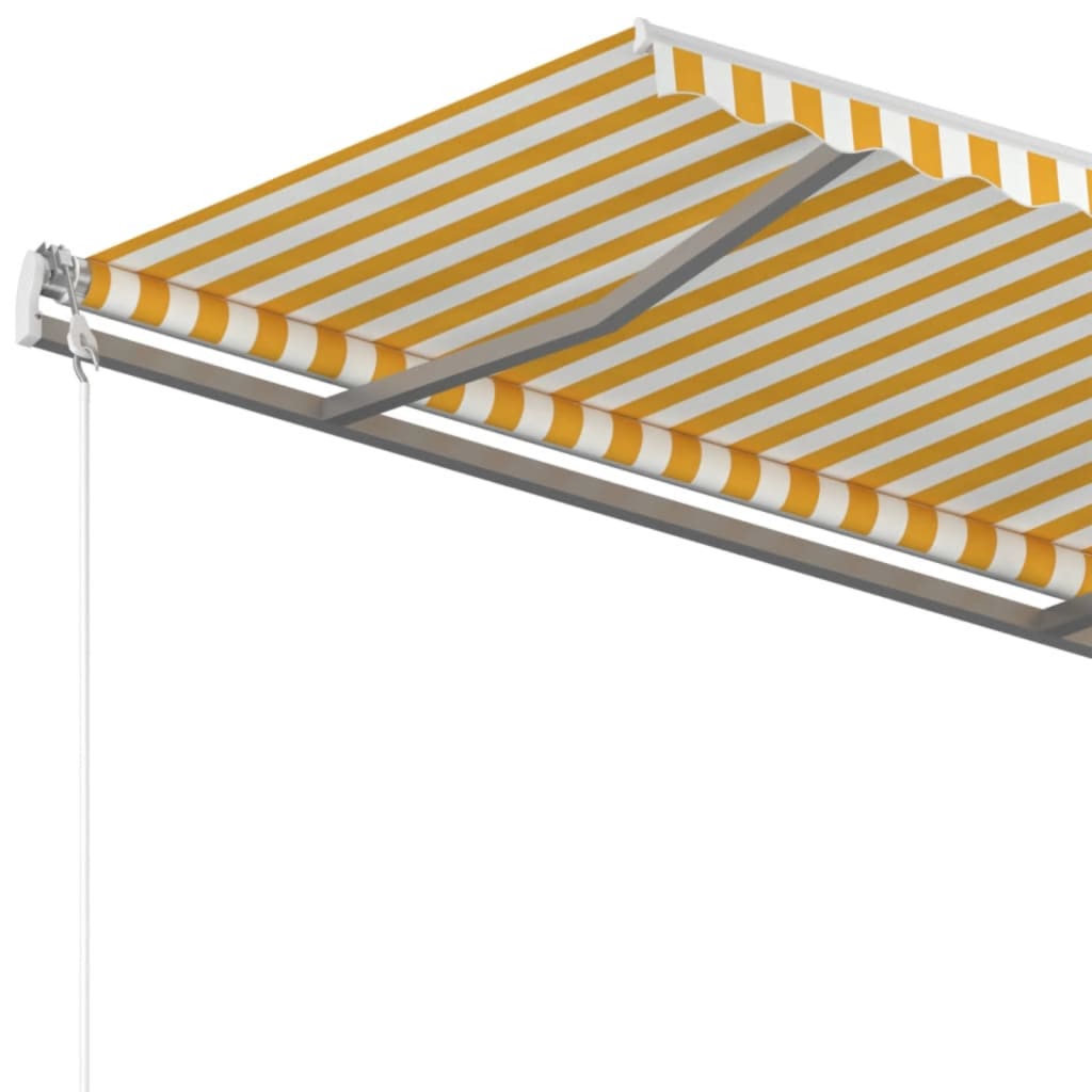 vidaXL Copertină retractabilă manual cu stâlpi, galben și alb, 4x3,5 m