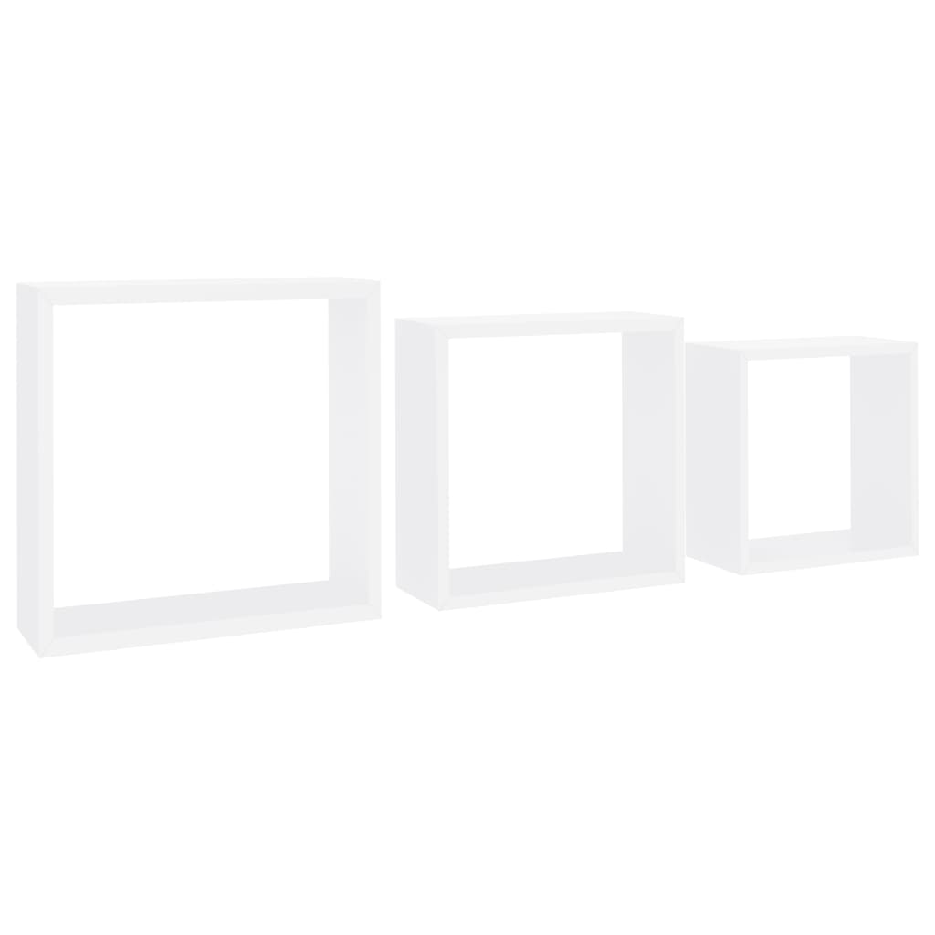 vidaXL Rafturi cub de perete, 3 buc., alb, MDF