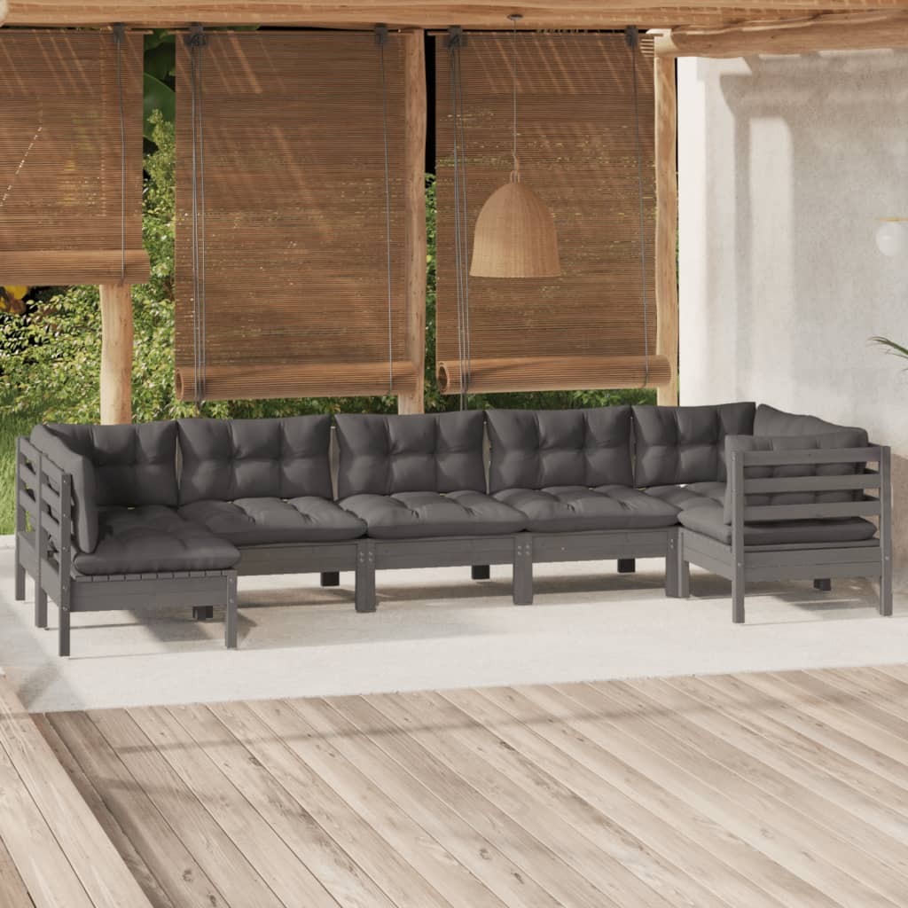 vidaXL Set mobilier de grădină cu perne, 7 piese, gri, lemn de pin